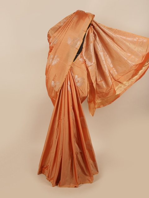 

Pothys Peach-Coloured & Silver-Coloured Ethnic Motifs Zari Silk Cotton Saree