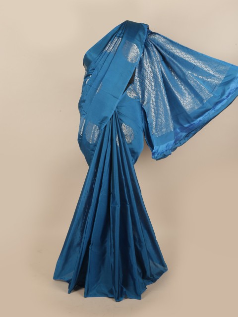 

Pothys Blue & Silver-Toned Ethnic Motifs Zari Silk Cotton Saree