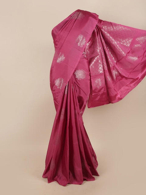 

Pothys Pink & Silver-Toned Woven Design Silk Cotton Saree