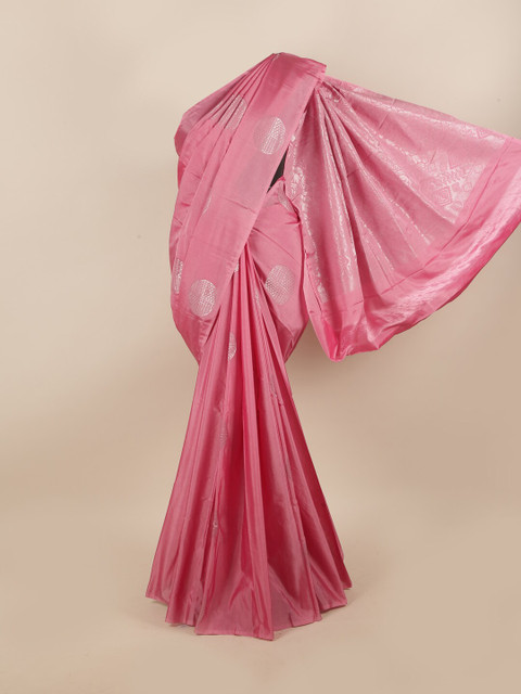 

Pothys Pink & Silver-Toned Woven Design Zari Silk Cotton Saree