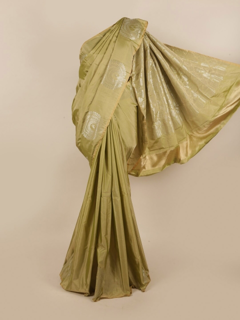

Pothys Green & Silver-Toned Ethnic Motifs Zari Silk Cotton Saree