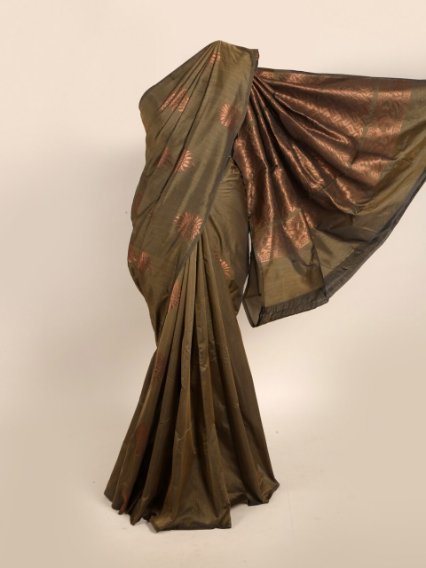 

Pothys Green & Copper-Toned Woven Design Silk Cotton Saree