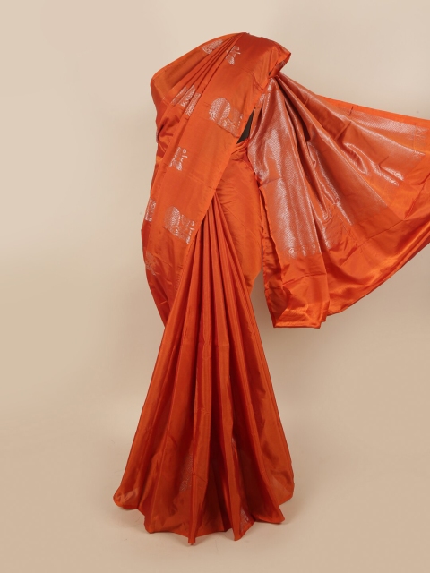 

Pothys Orange & Silver-Toned Woven Design Zari Silk Cotton Saree