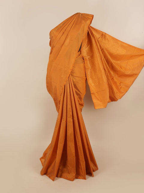

Pothys Mustard & Gold-Toned Floral Zari Silk Cotton Saree