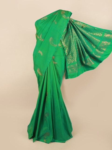 

Pothys Green & Gold-Toned Woven Design Silk Cotton Saree