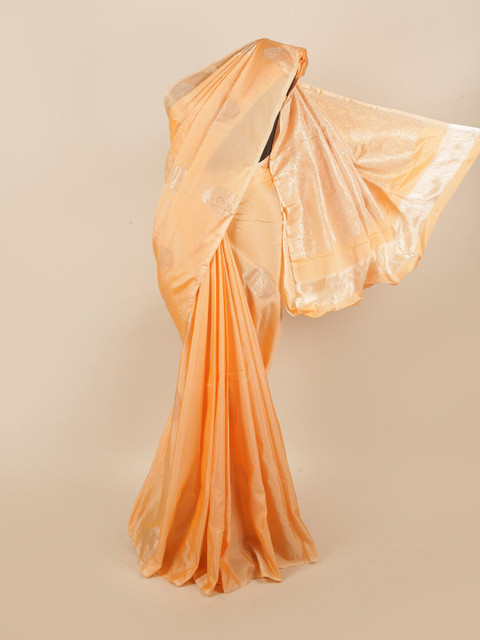 

Pothys Peach-Coloured & Silver-Toned Woven Design Zari Silk Cotton Saree
