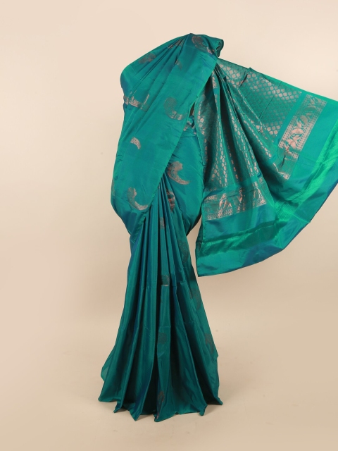 

Pothys Teal & Copper-Toned Ethnic Motifs Zari Silk Cotton Saree