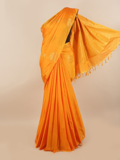 

Pothys Orange & Gold-Toned Woven Design Zari Silk Cotton Saree