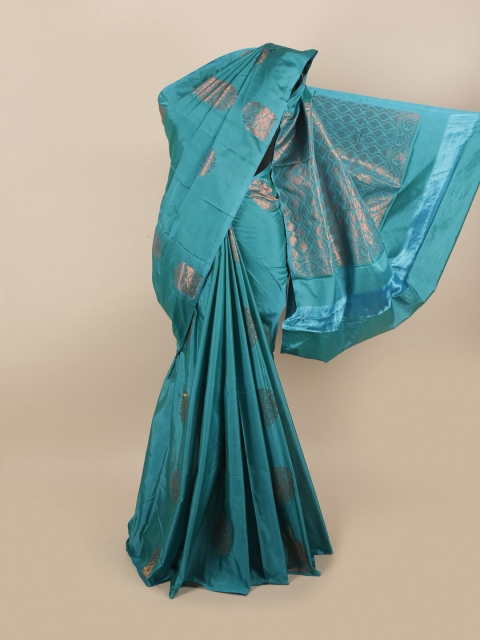 

Pothys Blue & Copper-Toned Ethnic Motifs Zari Silk Cotton Saree