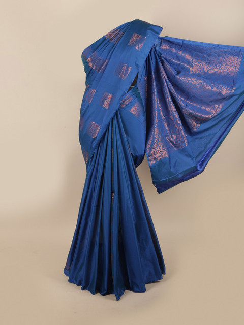 

Pothys Blue & Copper-Coloured Ethnic Motifs Zari Silk Cotton Saree