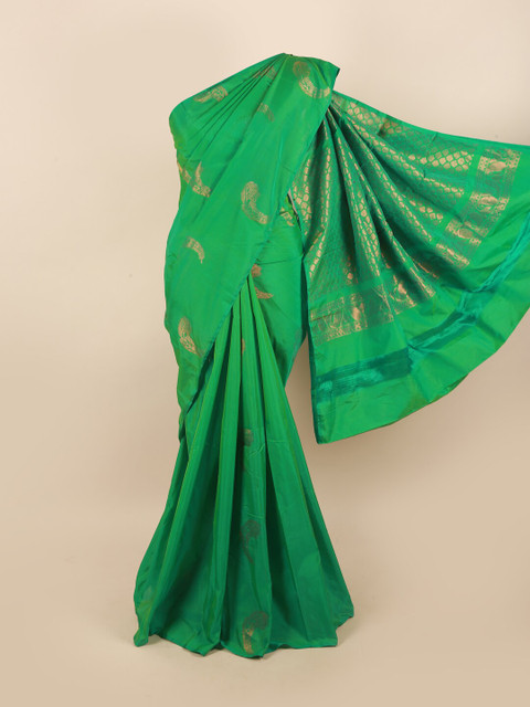 

Pothys Green & Gold-Toned Ethnic Motifs Zari Silk Cotton Saree