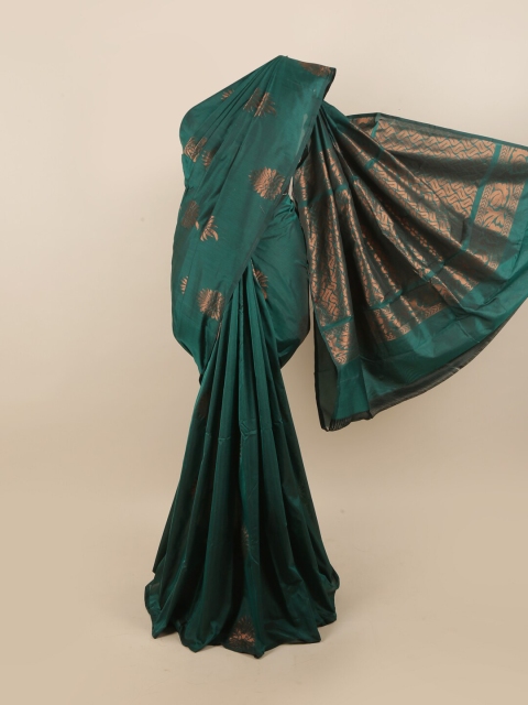 

Pothys Green & Copper-Toned Woven Design Zari Silk Cotton Saree