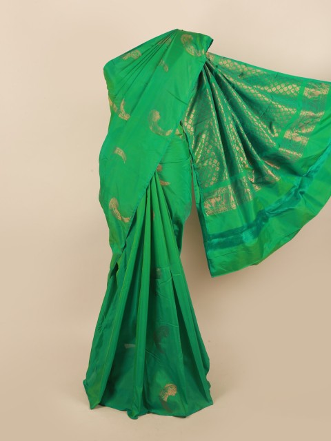 

Pothys Green & Gold-Toned Ethnic Motifs Zari Silk Cotton Saree