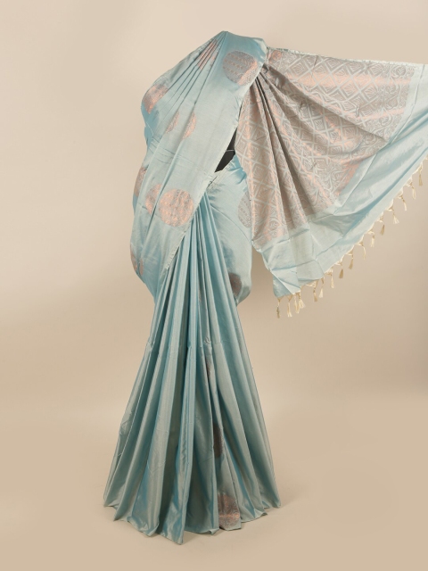 

Pothys Blue & Copper-Toned Woven Design Zari Silk Cotton Saree