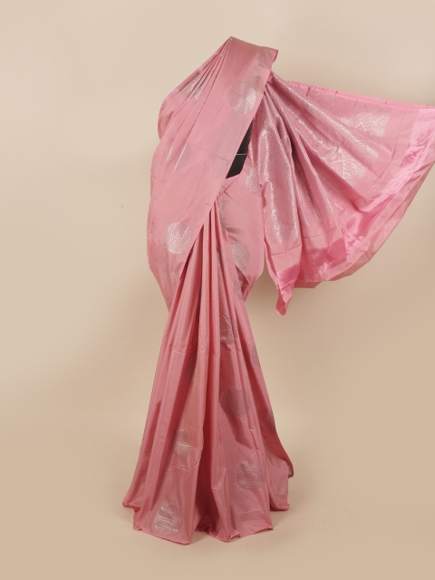 

Pothys Pink & Silver-Toned Ethnic Motifs Zari Silk Cotton Saree