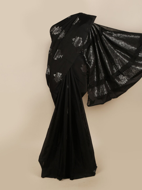 

Pothys Black & Silver-Toned Ethnic Motifs Silk Cotton Saree