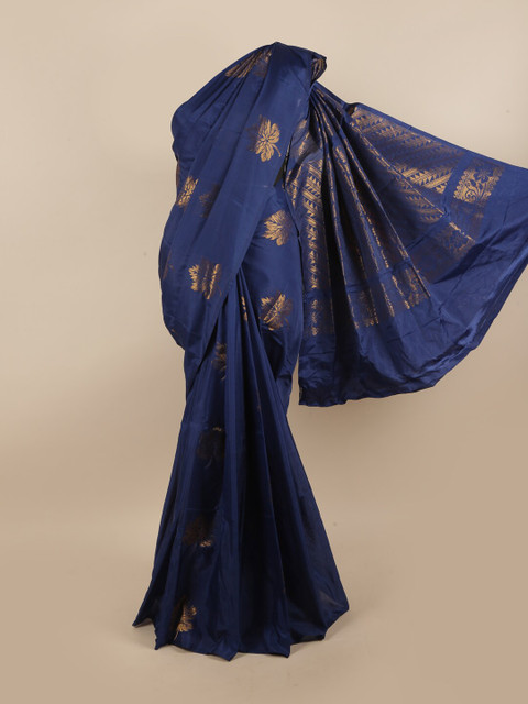

Pothys Blue & Gold-Toned Woven Design Zari Silk Cotton Saree