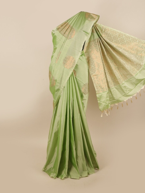 

Pothys Green & Copper-Toned Woven Design Zari Silk Cotton Saree