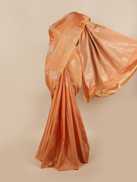 

Pothys Peach-Coloured & Silver-Toned Woven Design Zari Silk Cotton Saree