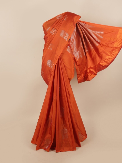 

Pothys Orange & Silver-Coloured Ethnic Motifs Zari Silk Cotton Saree