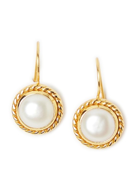 

Fabindia Gold-Toned & White Spherical Drop Earrings