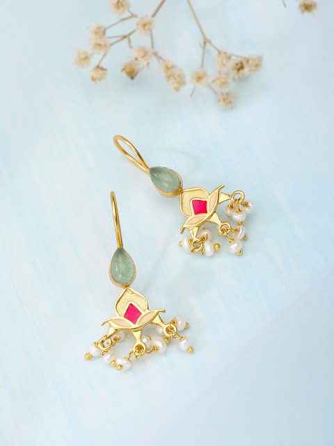 

Fabindia Gold-Toned & Green Contemporary Drop Earrings