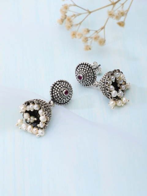 

Fabindia Silver-Toned & White Dome Shaped Jhumkas Earrings