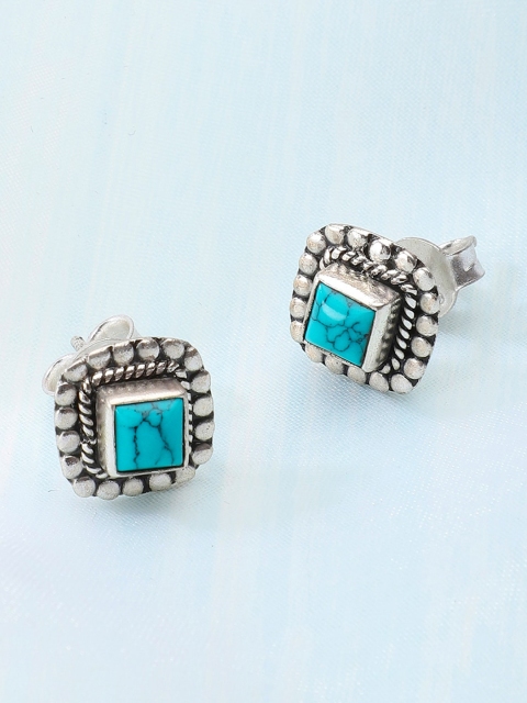 

Fabindia Silver-Toned & Blue Square Studs Earrings