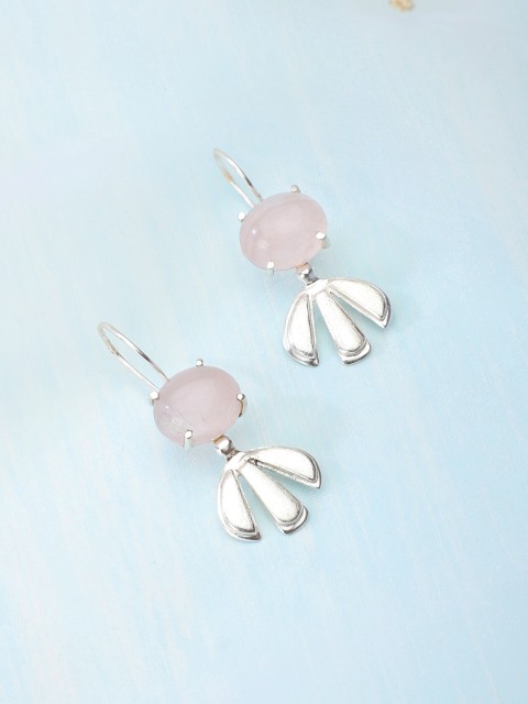 

Fabindia Silver-Toned & Pink Contemporary Drop Earrings