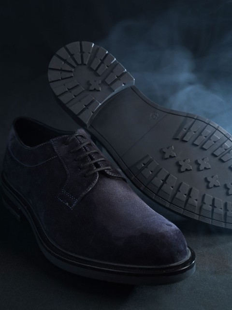 

RAPAWALK Men Navy Blue Solid Leather Derbys
