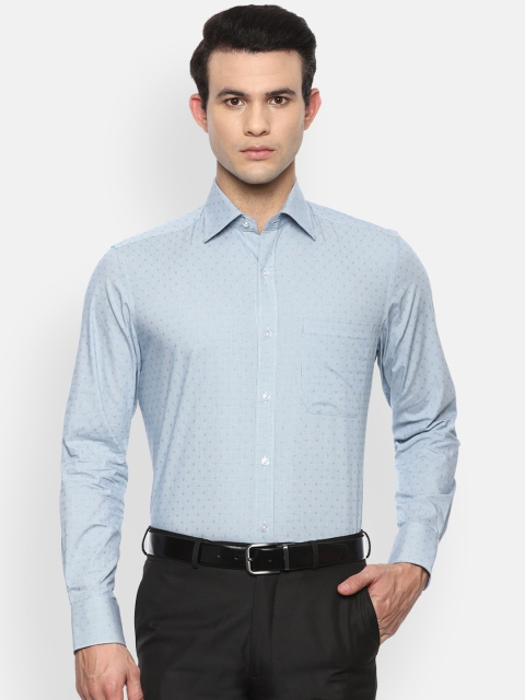 

Louis Philippe Men Blue Opaque Printed Pure Cotton Formal Shirt