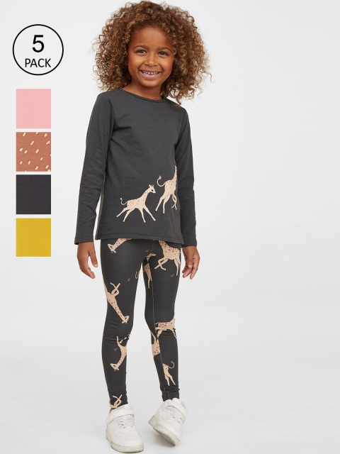 

H&M Girls 5-pack cotton leggings, Grey