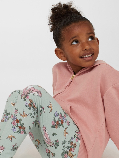 

H&M Girls Green & Pink Printed Brushed-Inside Leggings