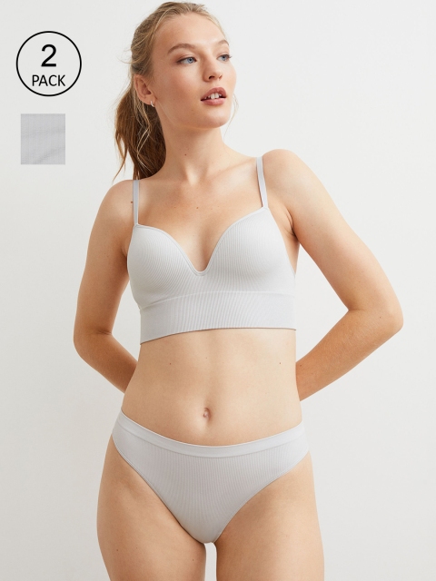 

H&M Women Pack of 2 Grey Solid Seamless Briefs 0834906032