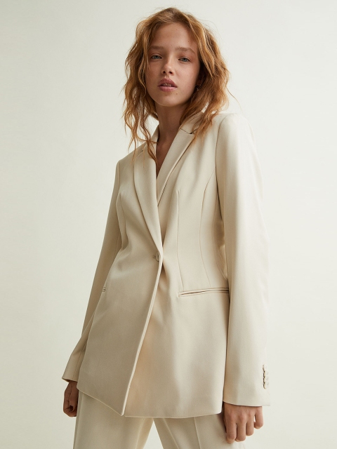 

H&M Women Beige Double-Breasted Jacket