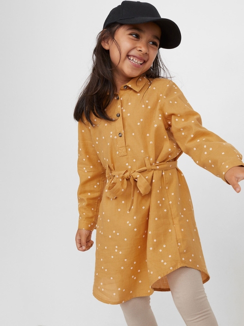 

H&M Girls Yellow & White Printed Pure Cotton Dress With Leggings