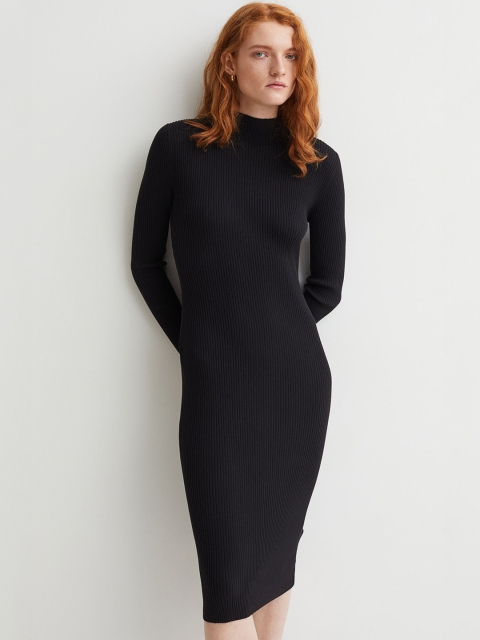 

H&M Women Black Rib-Knit Dress