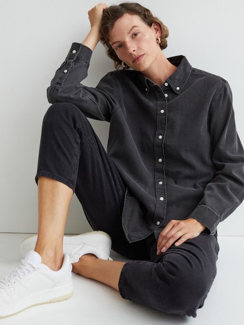 

H&M Women Grey Solid Denim Shirt