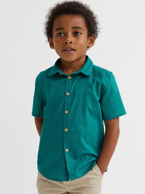 

H&M Boys Turquoise Blue Solid Regular Fit Short-Sleeved Cotton Shirt