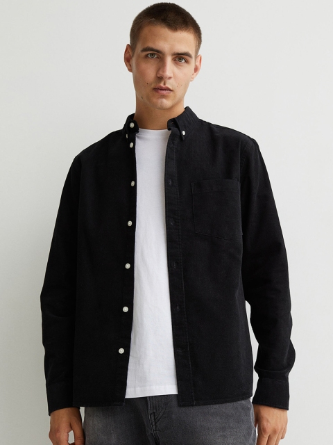 

H&M Men Black Solid Regular Fit Corduroy Shirt
