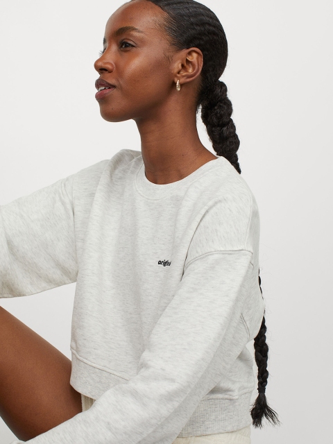

H&M Women Grey Cropped Sweatshirt