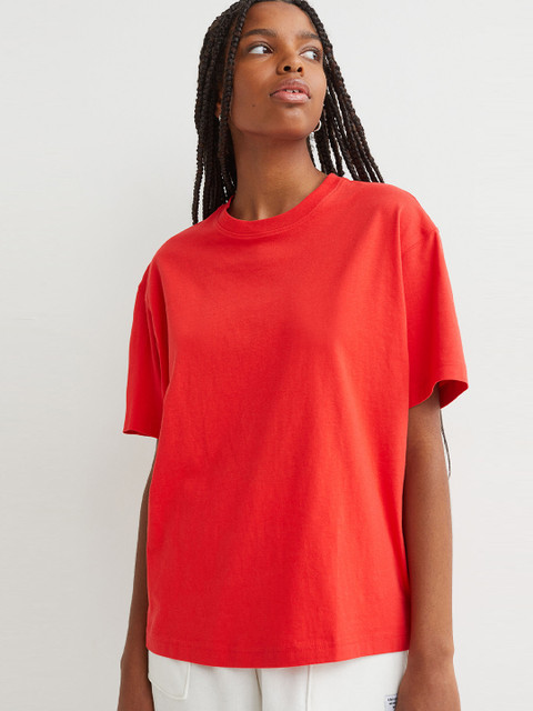 

H&M Women Red Wide cotton T-shirt