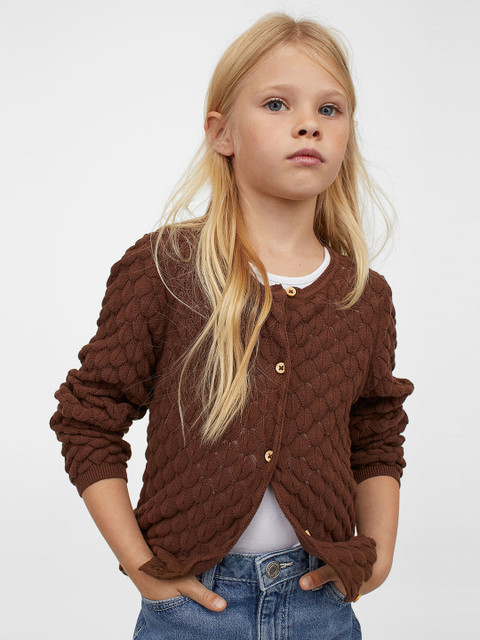 

H&M Woman Brown Textured-knit cardigan