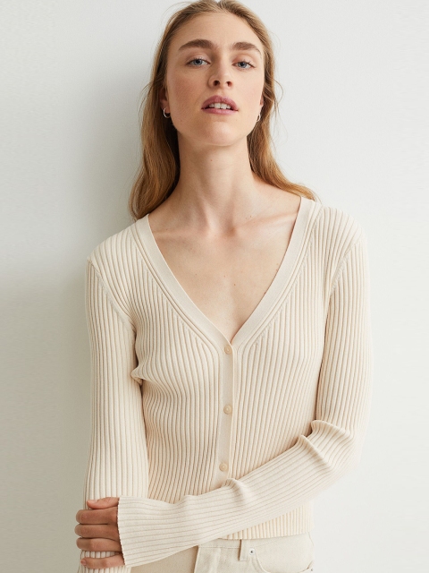 

H&M Women Beige Rib-knit cardigan