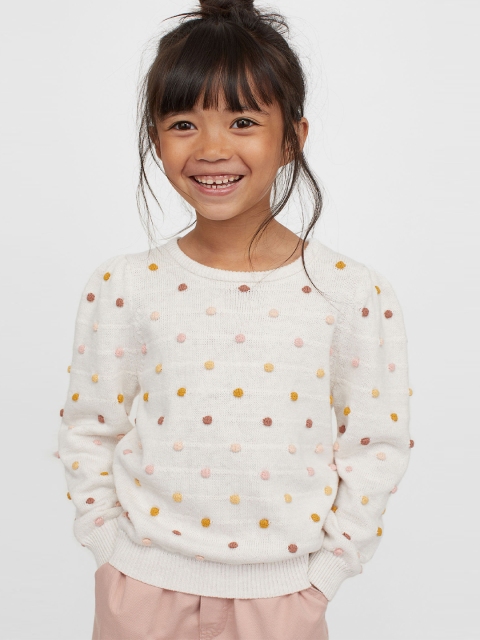 

H&M Girls White Textured-knit jumper