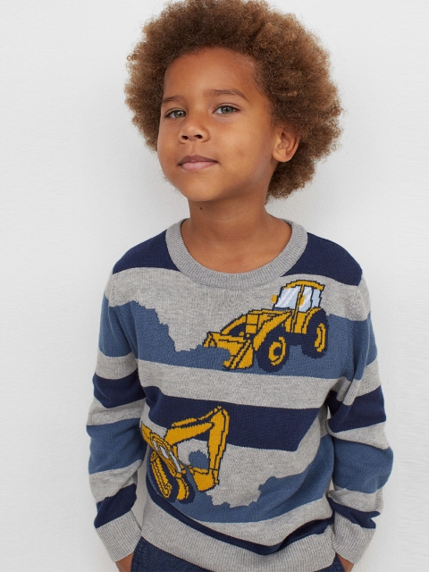 

H&M Boys Multicoloured Printed Pure Cotton Jacquard-Knit Jumper, Multi