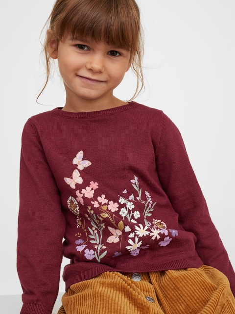 

H&M Girls Red & Purple Printed Fine-Knit Cotton Jumper