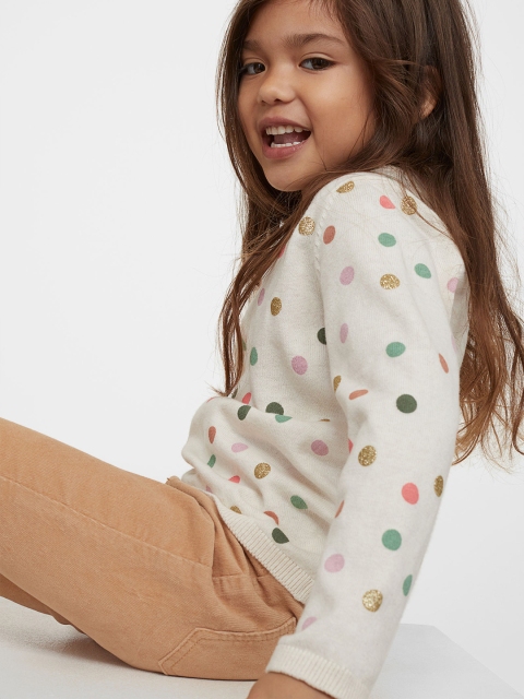

H&M Girls White Printed Fine-Knit Cotton Jumper