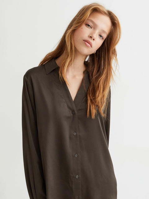 

H&M Women Green Solid Regular Fit Casual Shirt