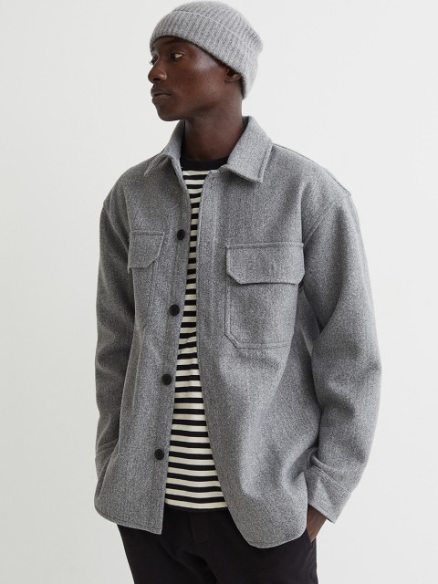 

H&M Men Grey Solid Relaxed Fit Shirt jacket